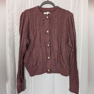 Loft Cable Knit Button-Up Sweater - Mauve
